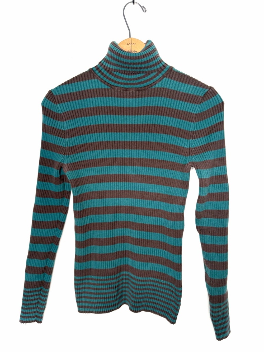Gap Vintage Y2K Brown and Green Striped Ribbed Turtleneck Sweater Size Medium